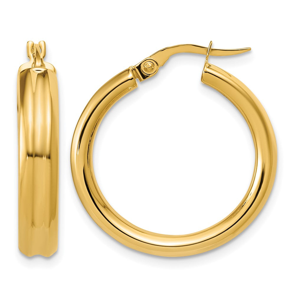 14K Polished and Grooved Round Hoop Earrings