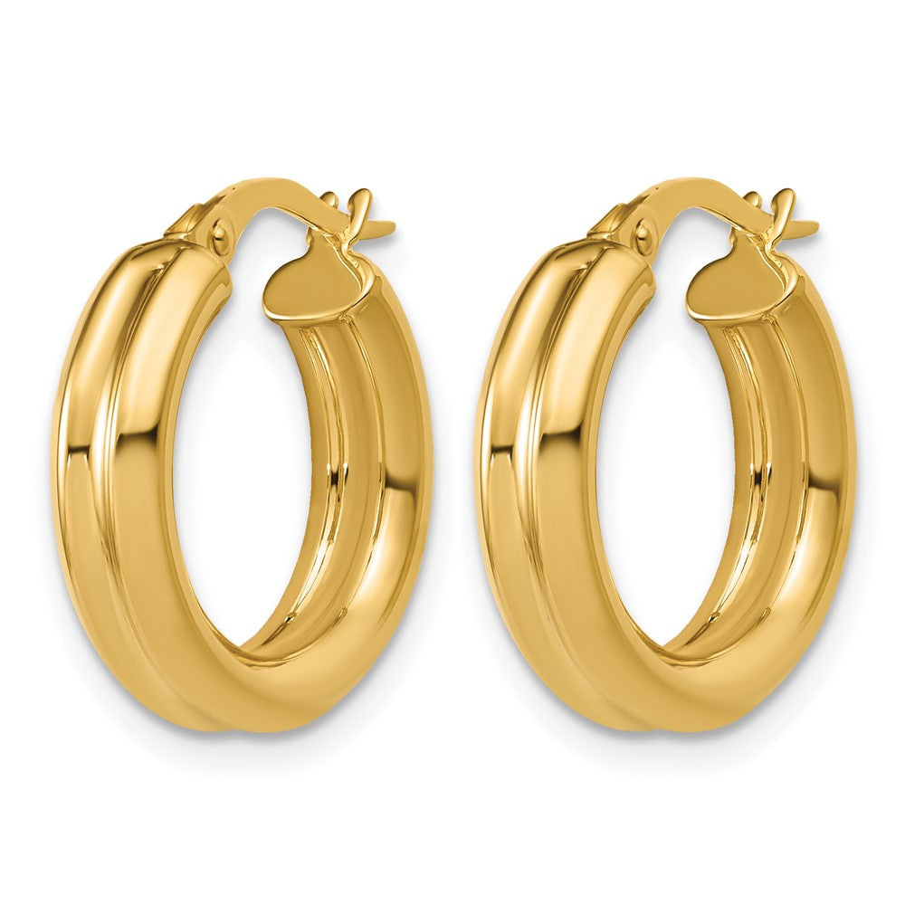 14K Polished and Grooved Round Hoop Earrings