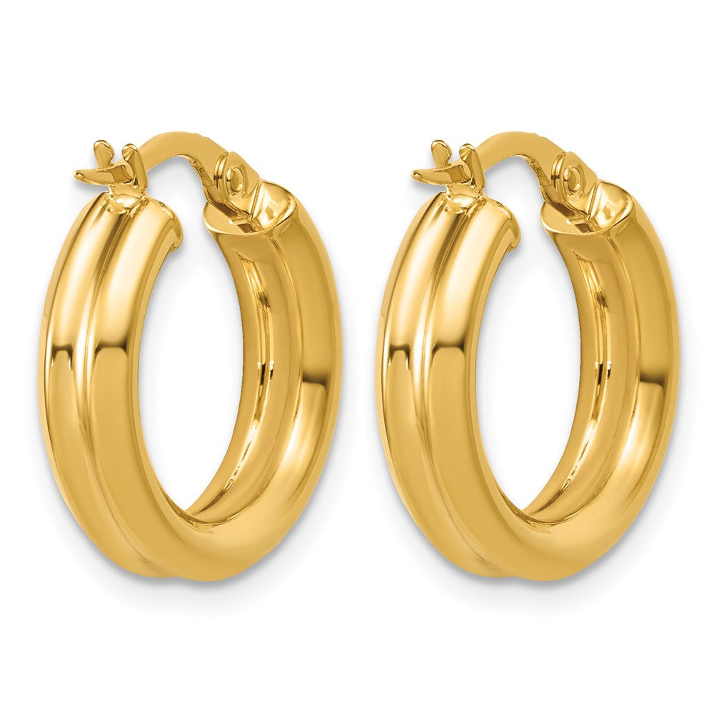 14K Polished and Grooved Round Hoop Earrings