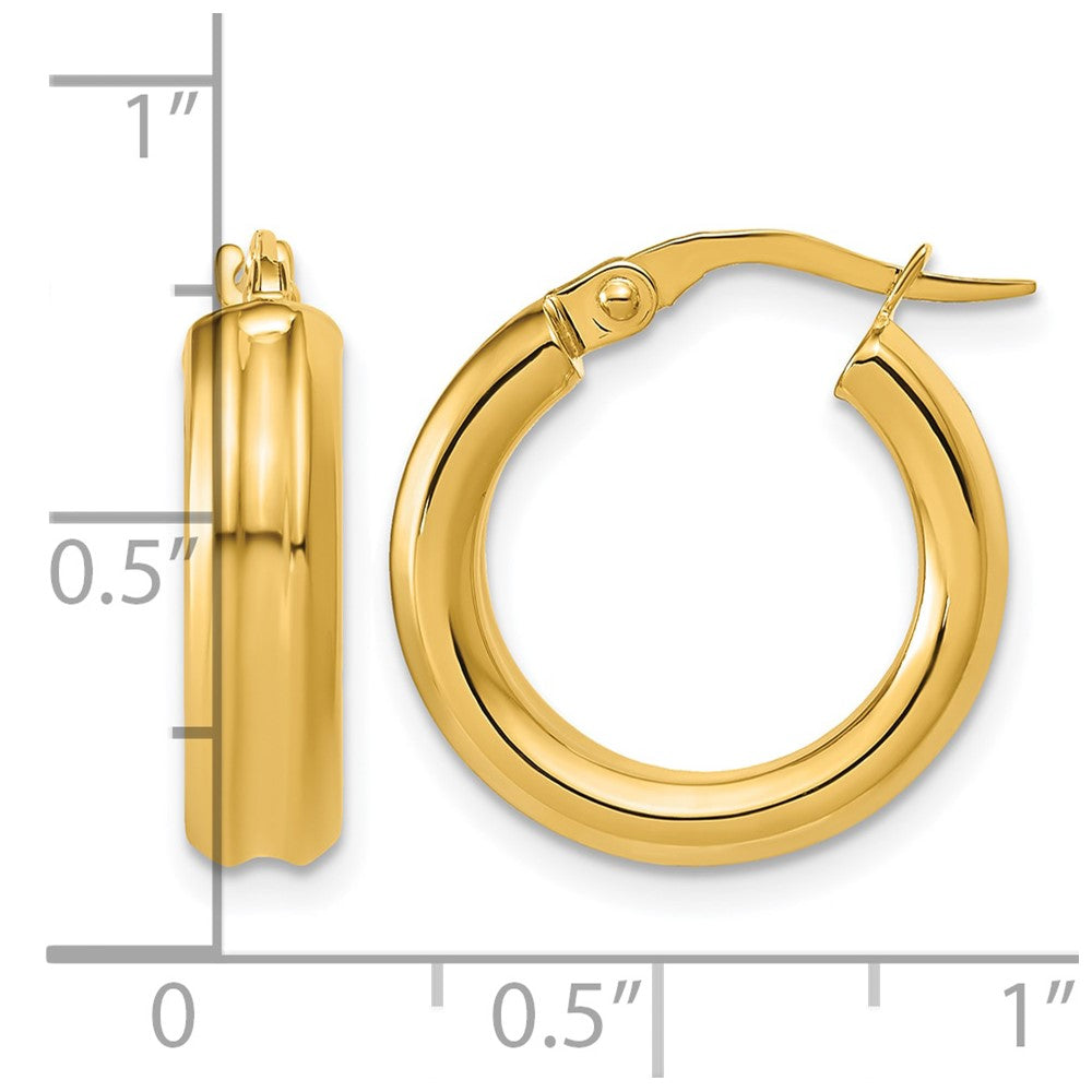 14K Polished and Grooved Round Hoop Earrings