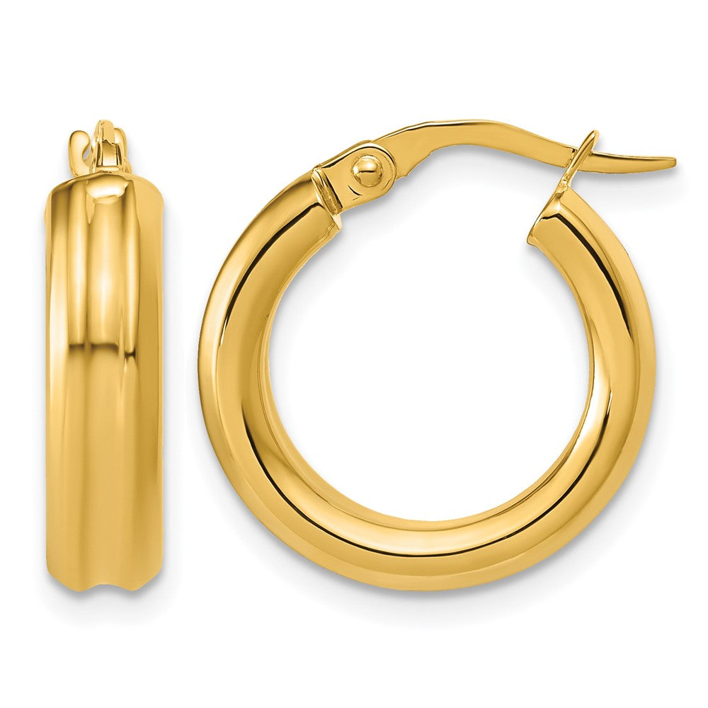 14K Polished and Grooved Round Hoop Earrings