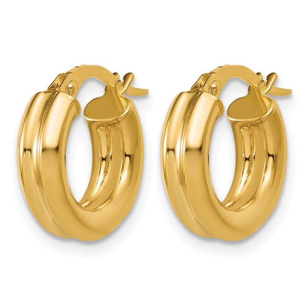 14K Polished and Grooved Round Hoop Earrings