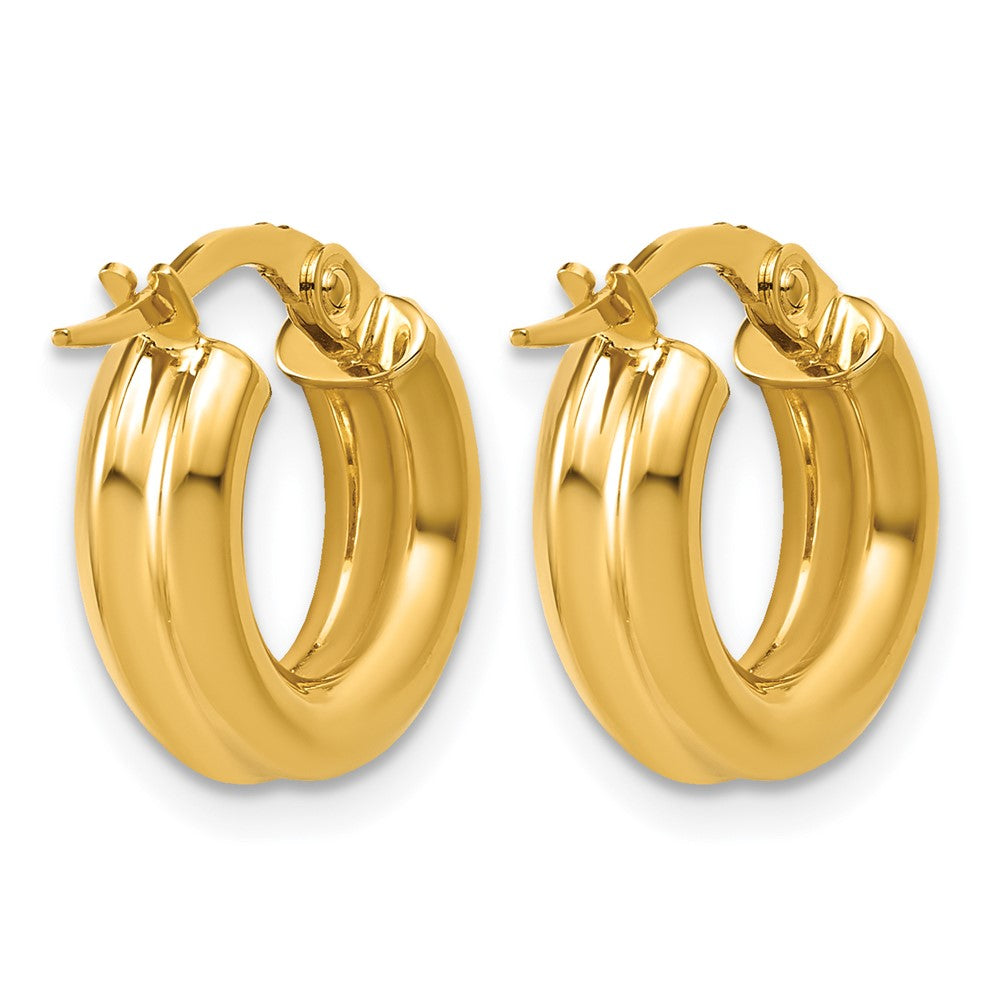 14K Polished and Grooved Round Hoop Earrings