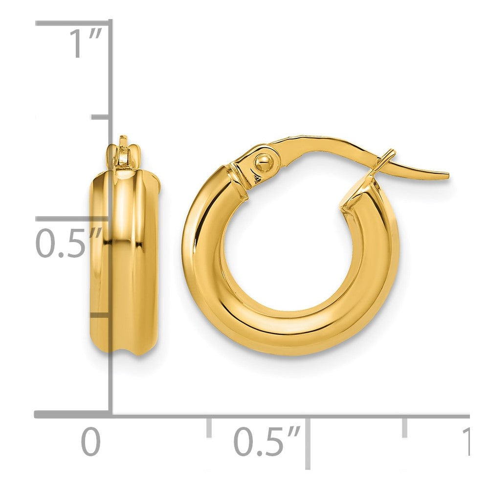 14K Polished and Grooved Round Hoop Earrings
