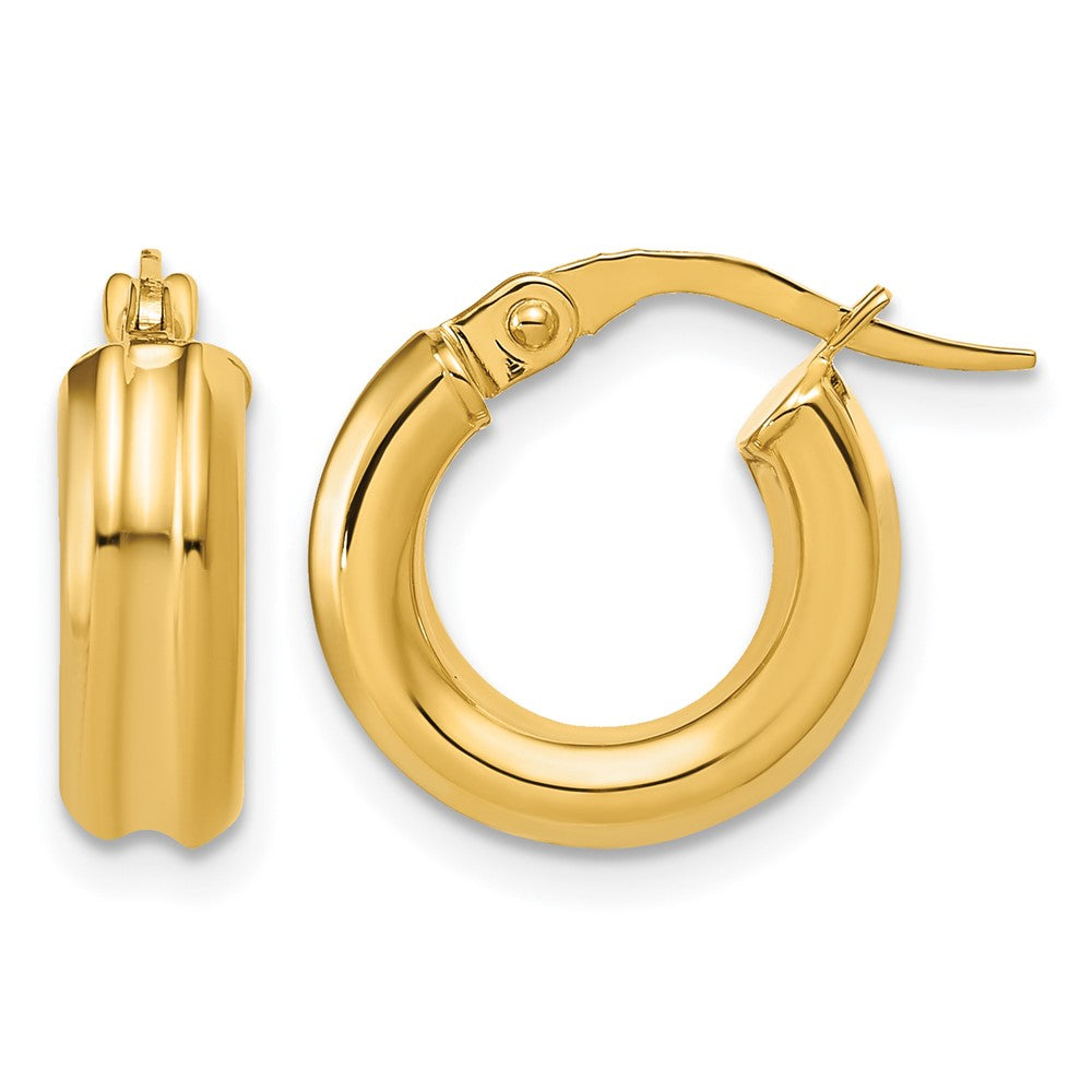 14K Polished and Grooved Round Hoop Earrings