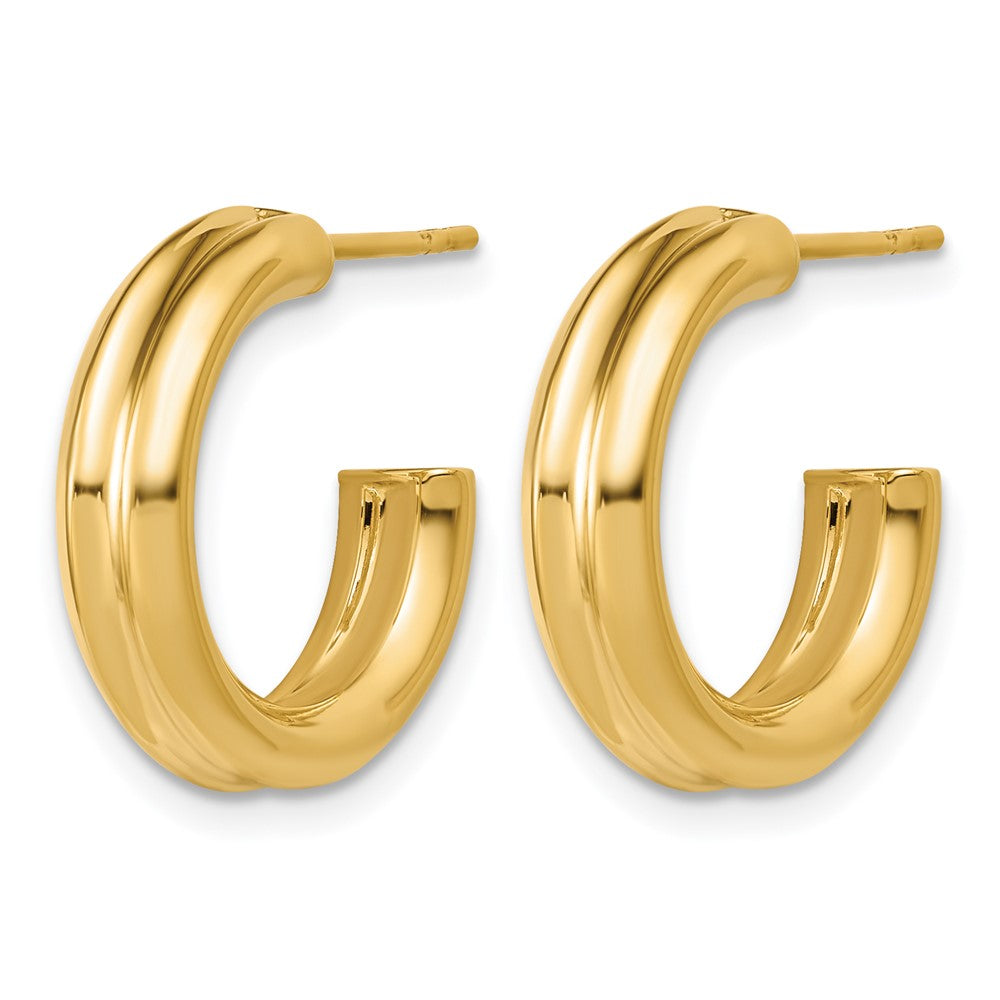 14K Polished and Grooved J-Hoop Post Earrings