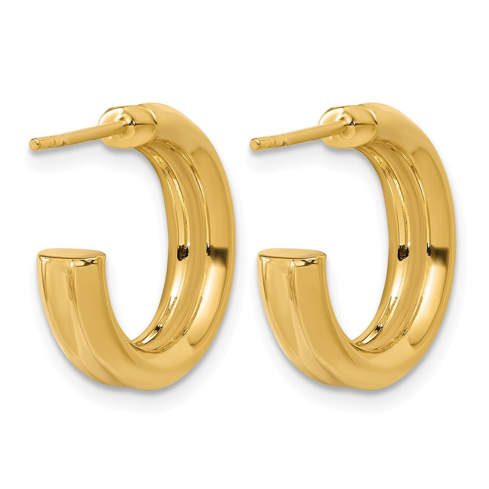 14K Polished and Grooved J-Hoop Post Earrings