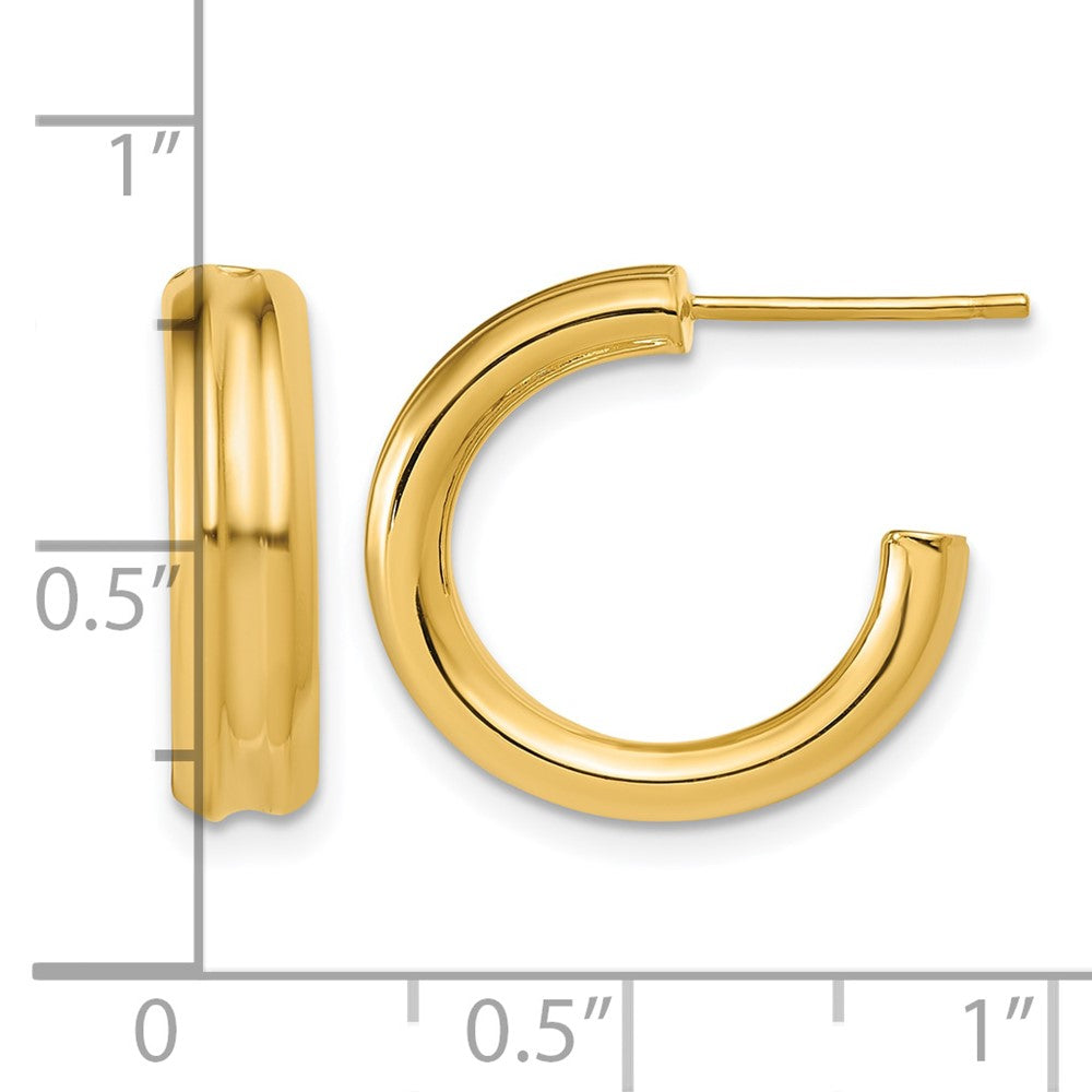 14K Polished and Grooved J-Hoop Post Earrings