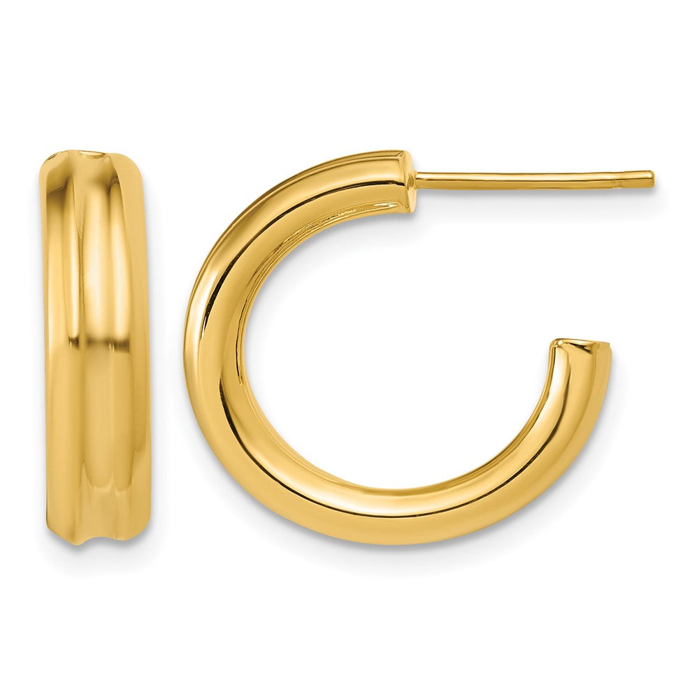 14K Polished and Grooved J-Hoop Post Earrings