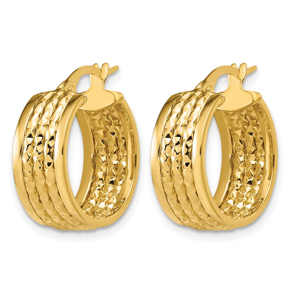 14K Polished and Diamond-cut Hoop Earrings
