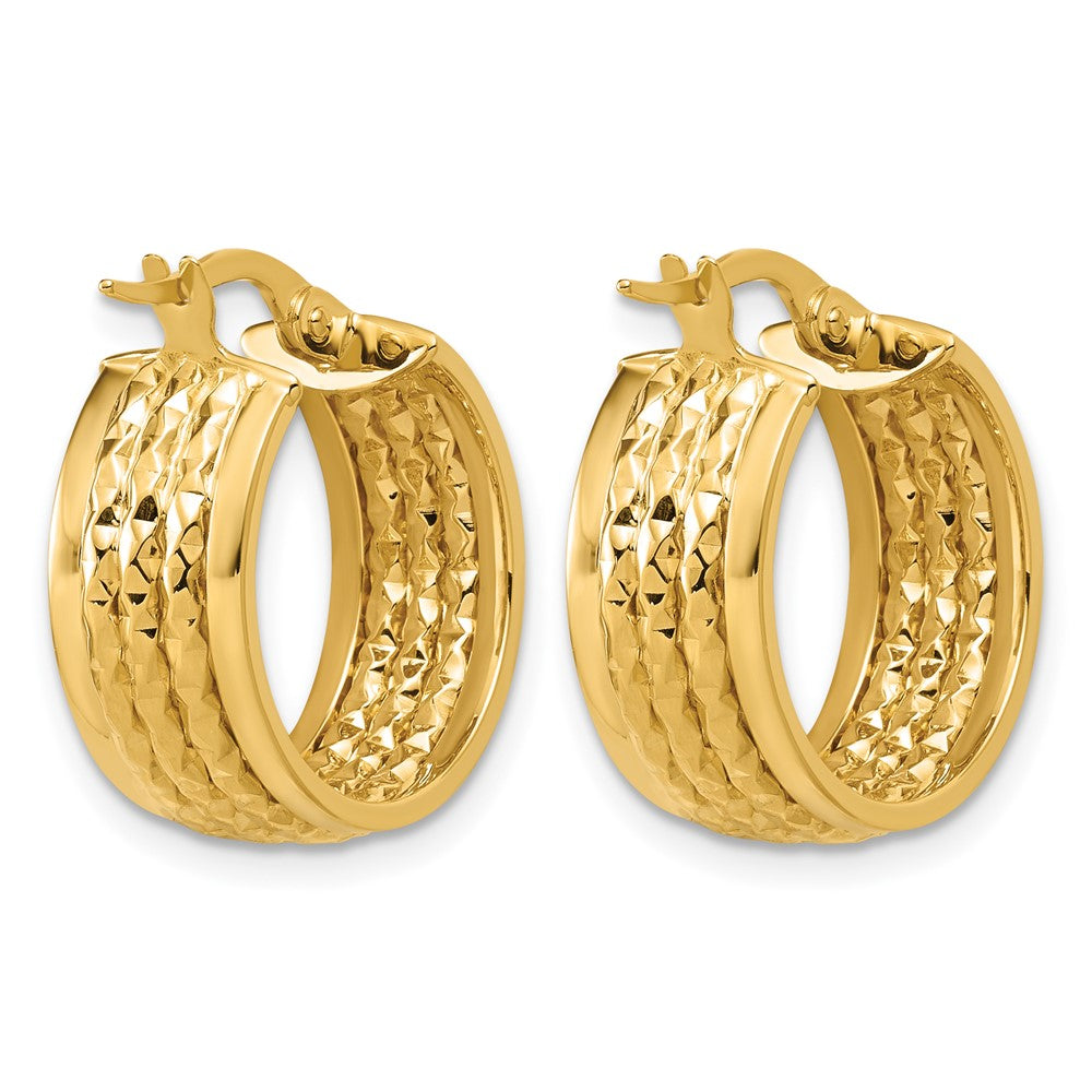 14K Polished and Diamond-cut Hoop Earrings