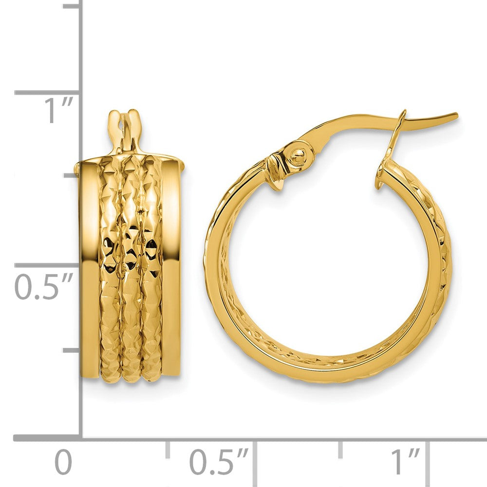 14K Polished and Diamond-cut Hoop Earrings
