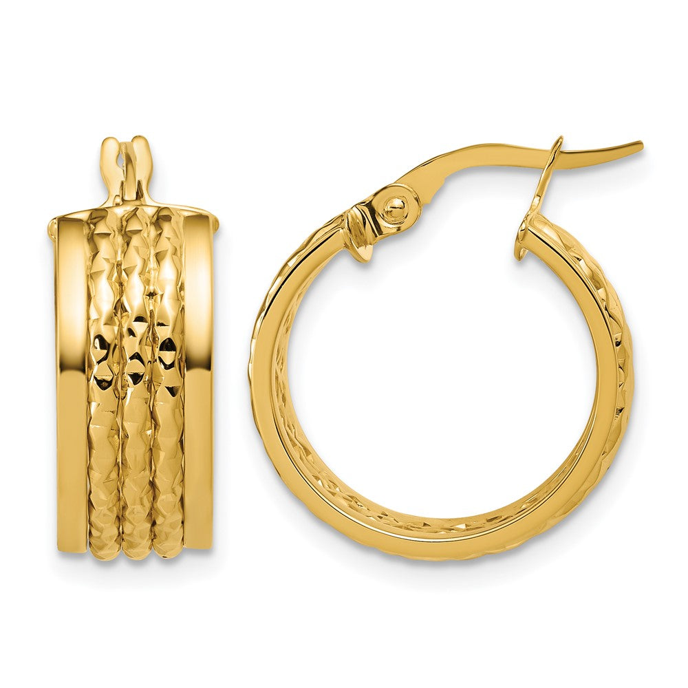 14K Polished and Diamond-cut Hoop Earrings