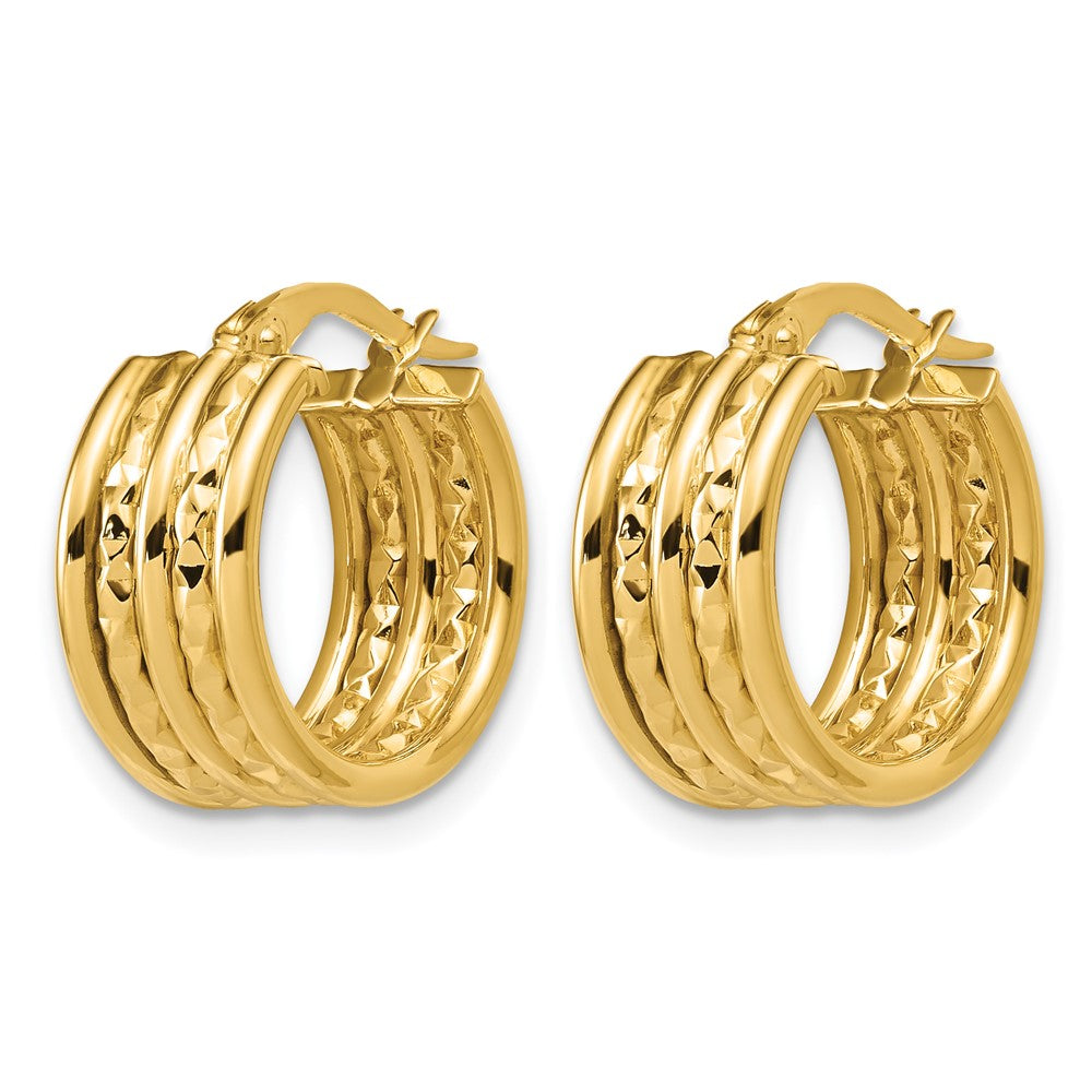 14K Polished and Diamond-cut Hoop Earrings