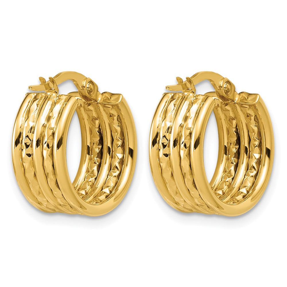14K Polished and Diamond-cut Hoop Earrings
