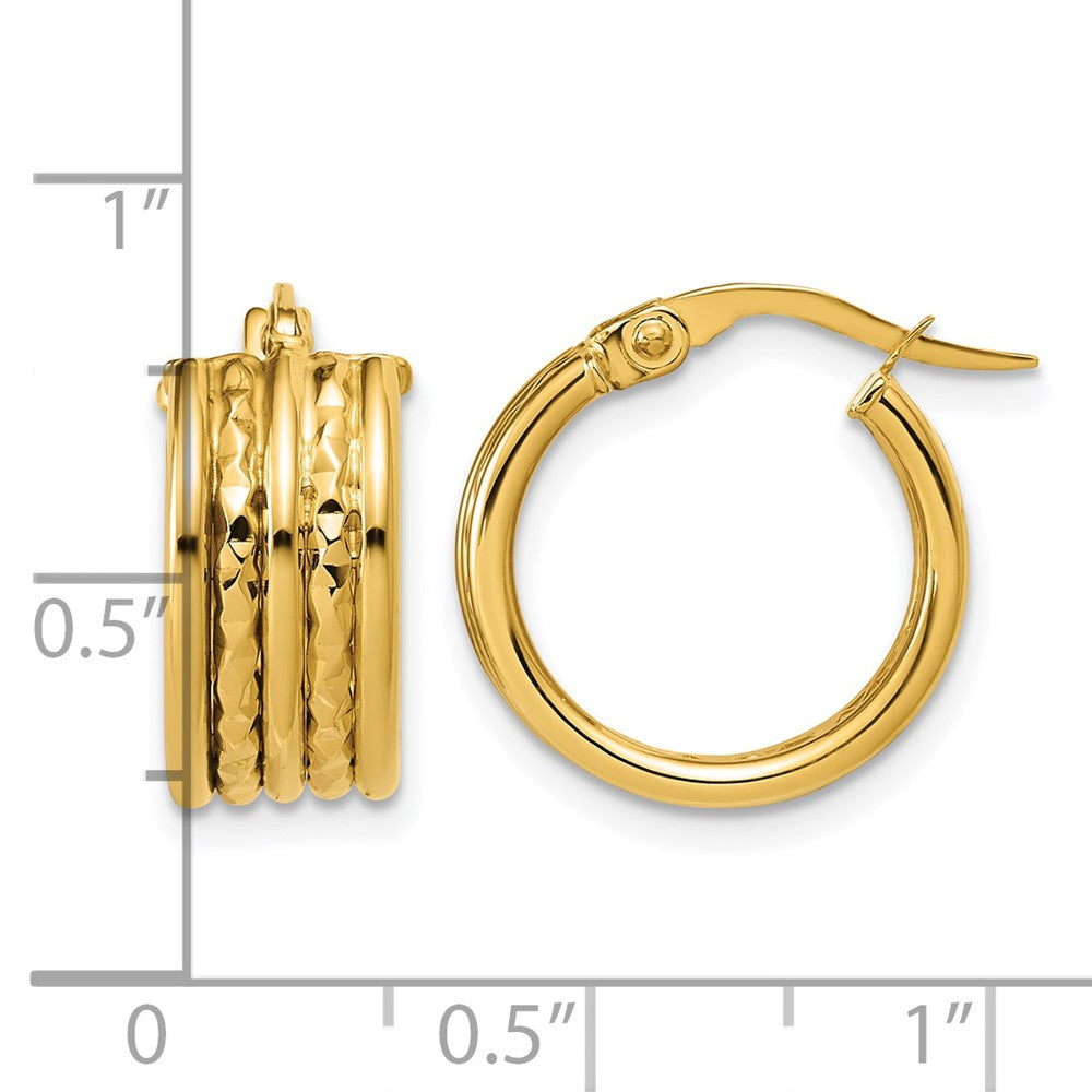 14K Polished and Diamond-cut Hoop Earrings