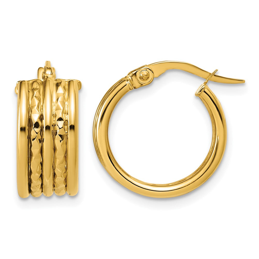 14K Polished and Diamond-cut Hoop Earrings