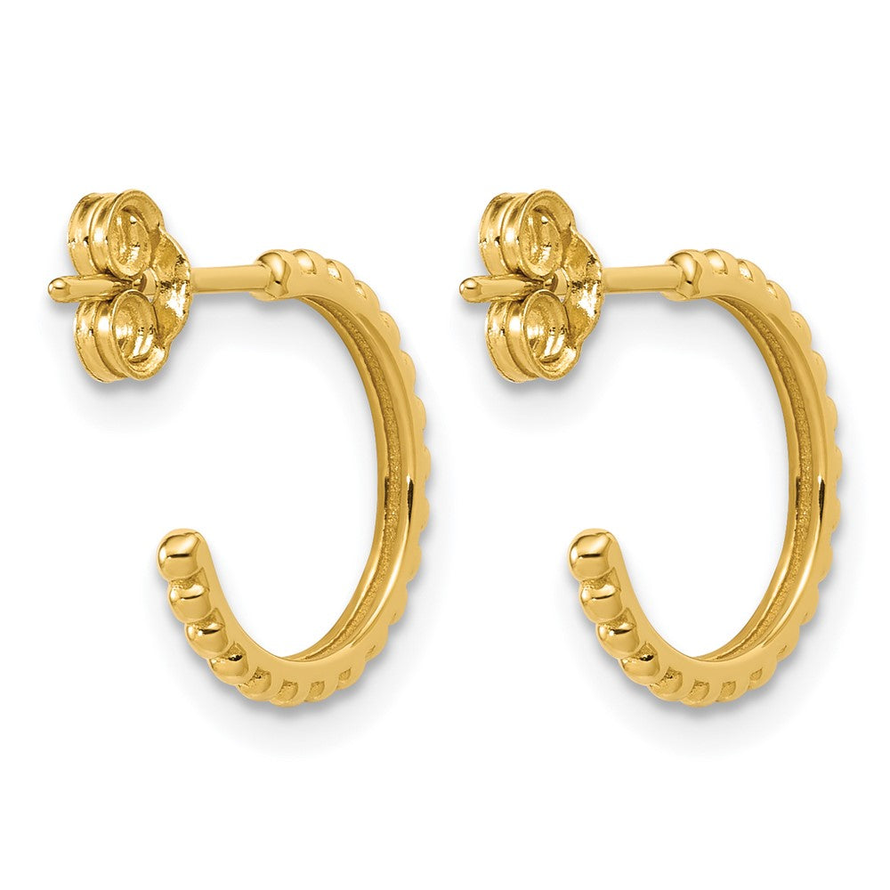 14K Polished and Beaded J-Hoop Post Earrings