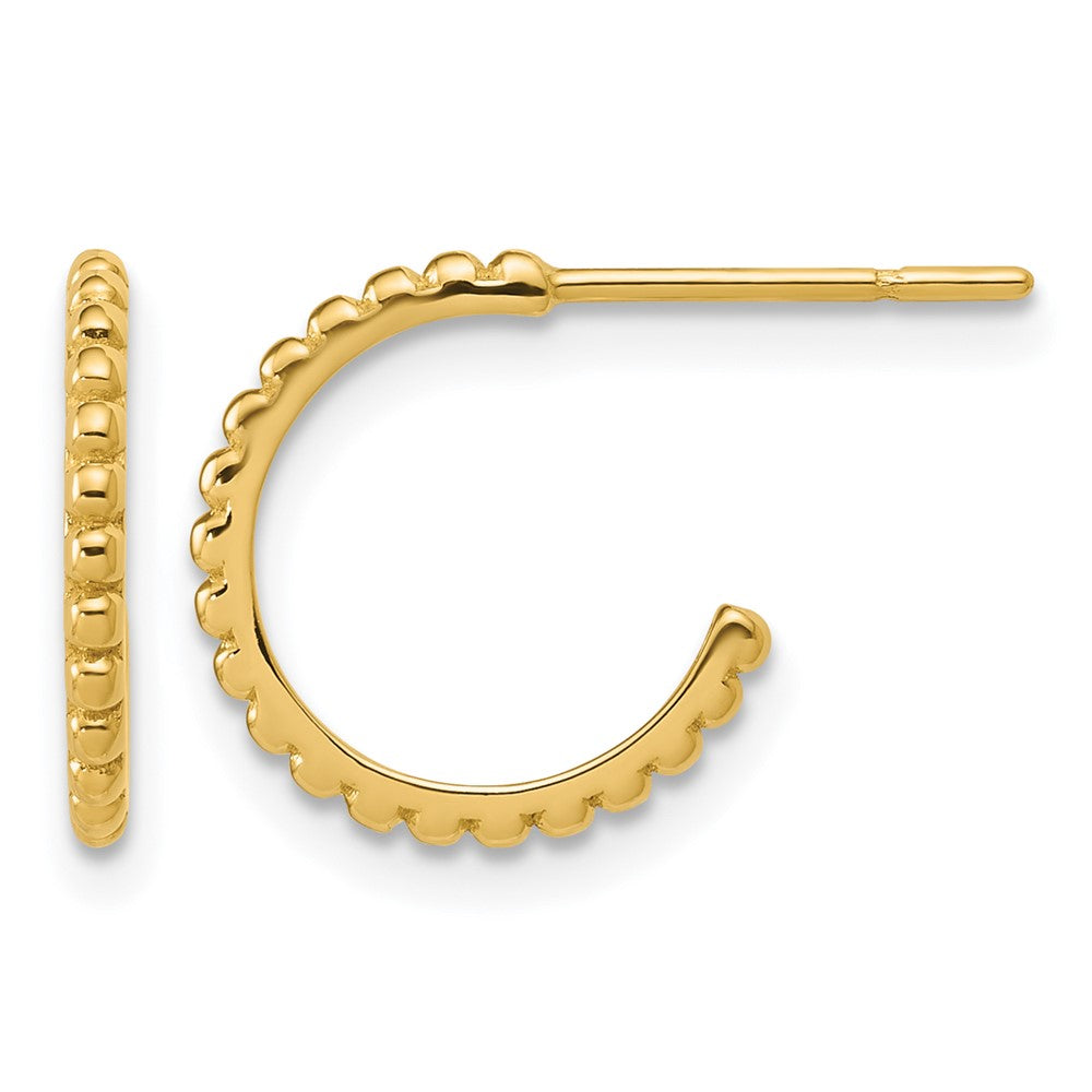 14K Polished and Beaded J-Hoop Post Earrings
