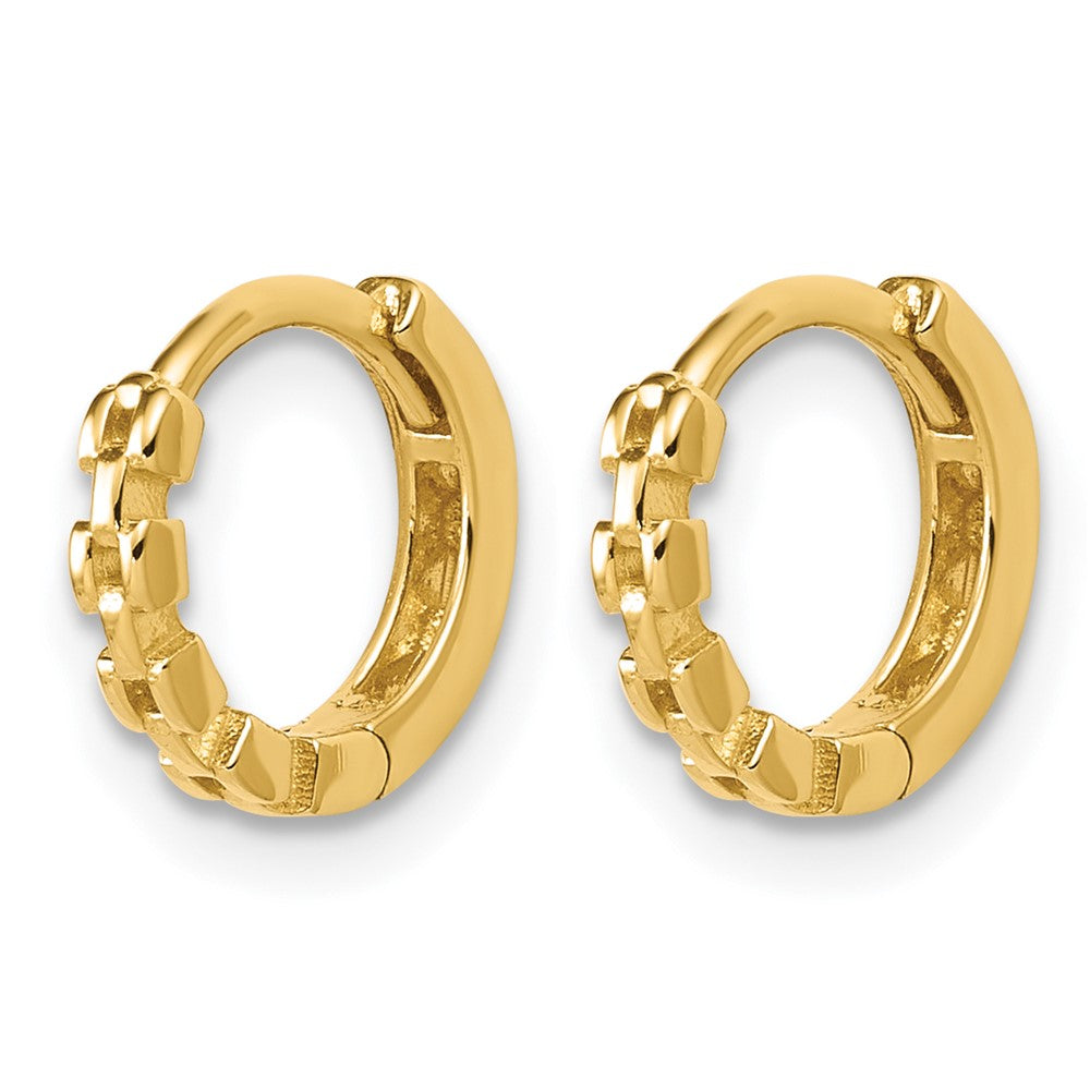 14K Polished Link Pattern Huggie Hoop Earrings