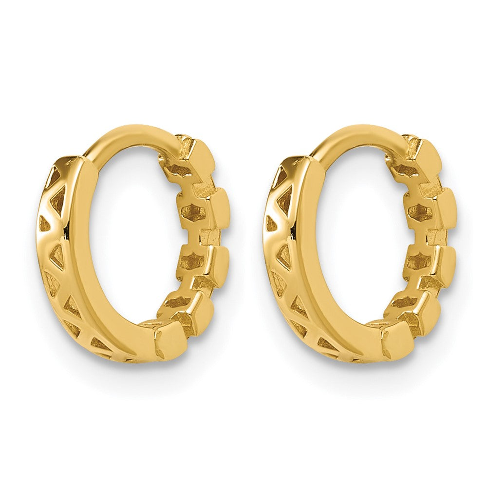 14K Polished Link Pattern Huggie Hoop Earrings