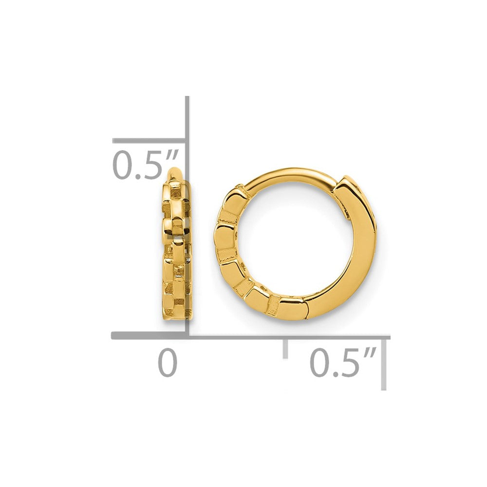 14K Polished Link Pattern Huggie Hoop Earrings