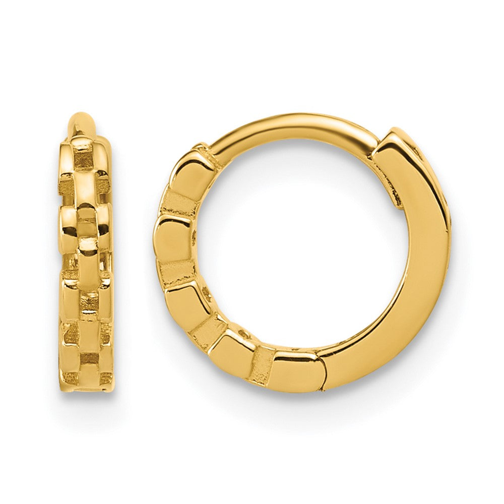 14K Polished Link Pattern Huggie Hoop Earrings