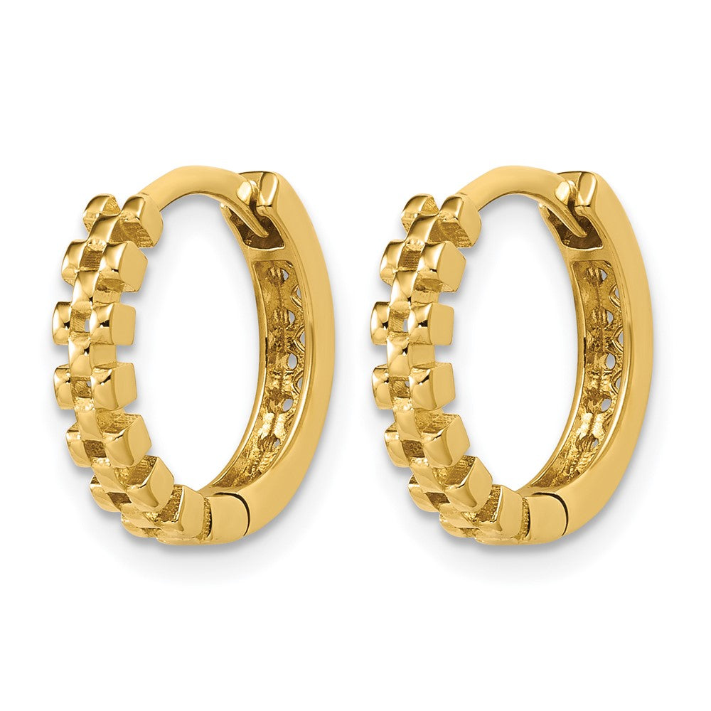 14K Polished Link Pattern Huggie Hoop Earrings