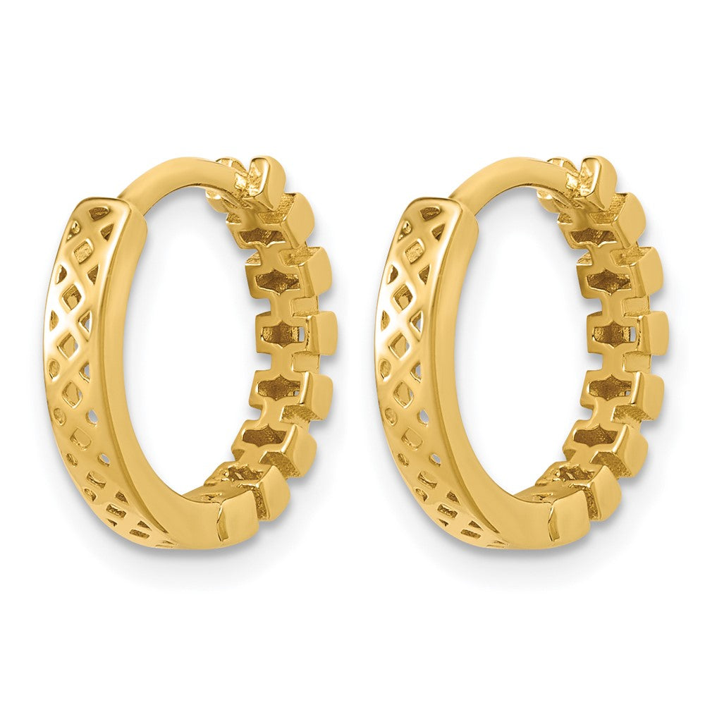 14K Polished Link Pattern Huggie Hoop Earrings