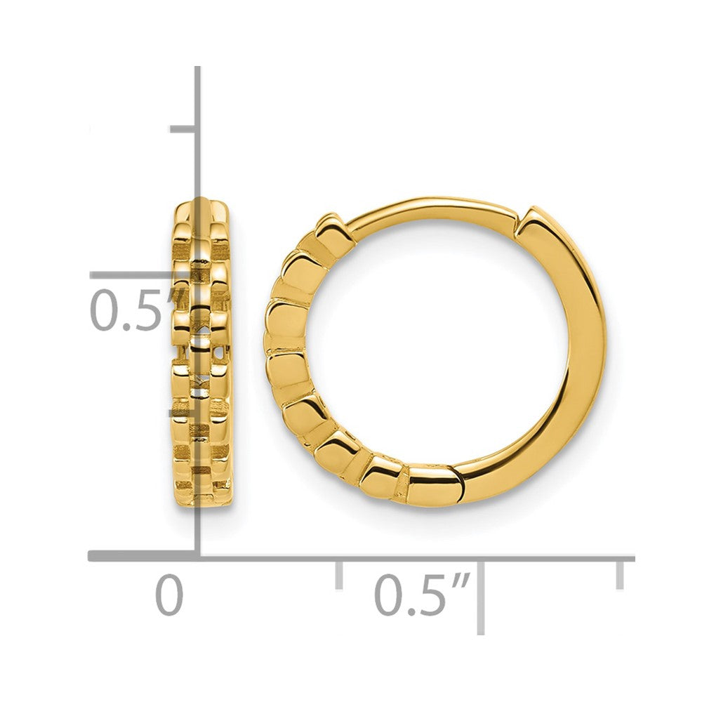 14K Polished Link Pattern Huggie Hoop Earrings