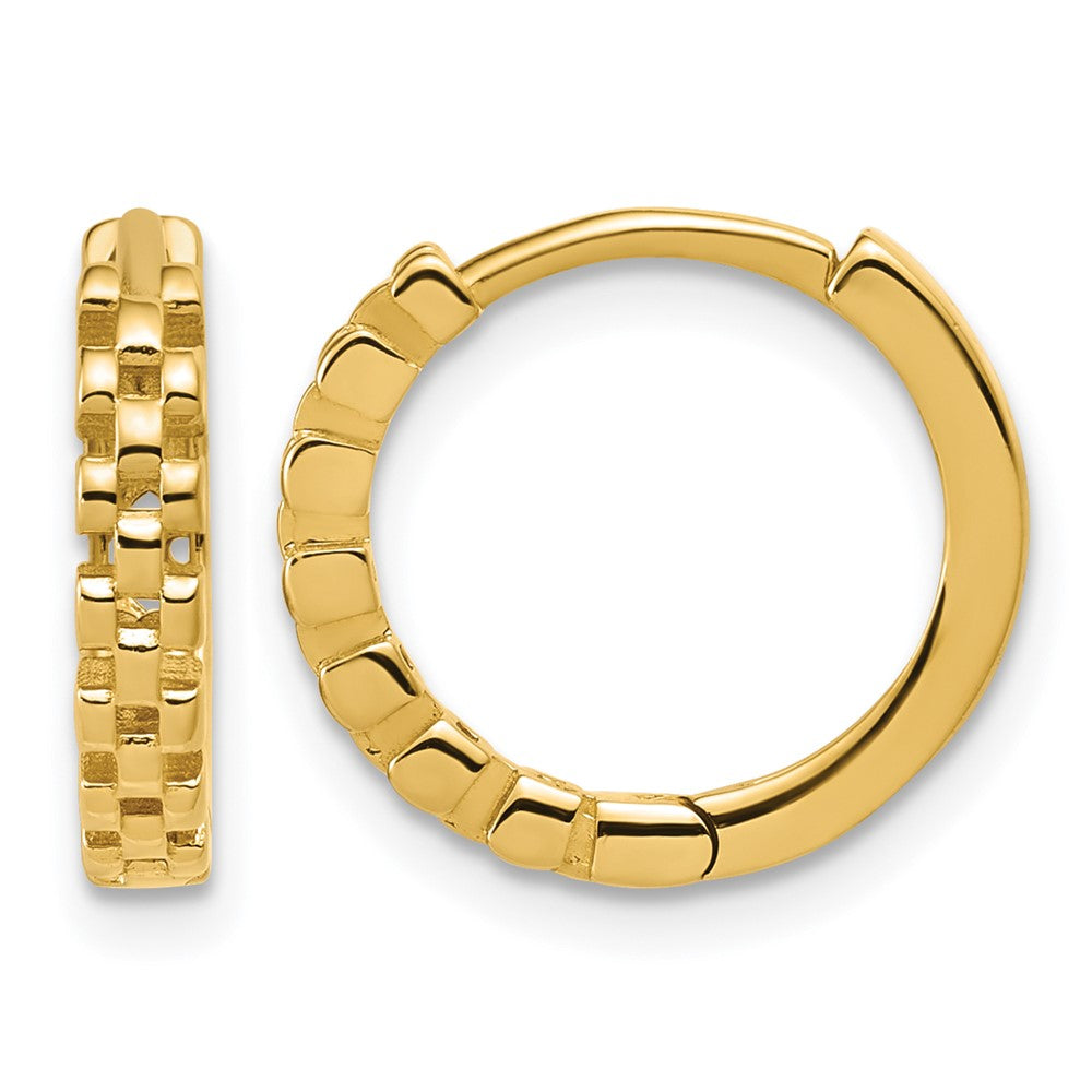 14K Polished Link Pattern Huggie Hoop Earrings