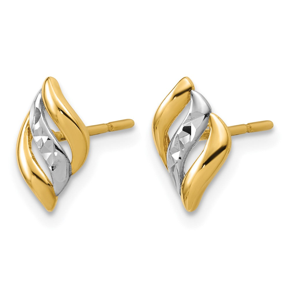 14K w/Rhodium Polished and Diamond-cut Post Earrings