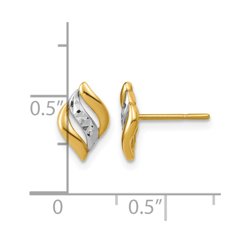14K w/Rhodium Polished and Diamond-cut Post Earrings