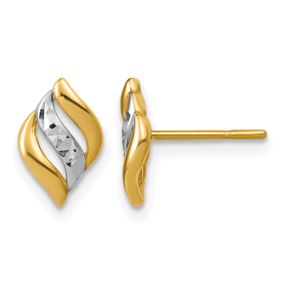 14K w/Rhodium Polished and Diamond-cut Post Earrings