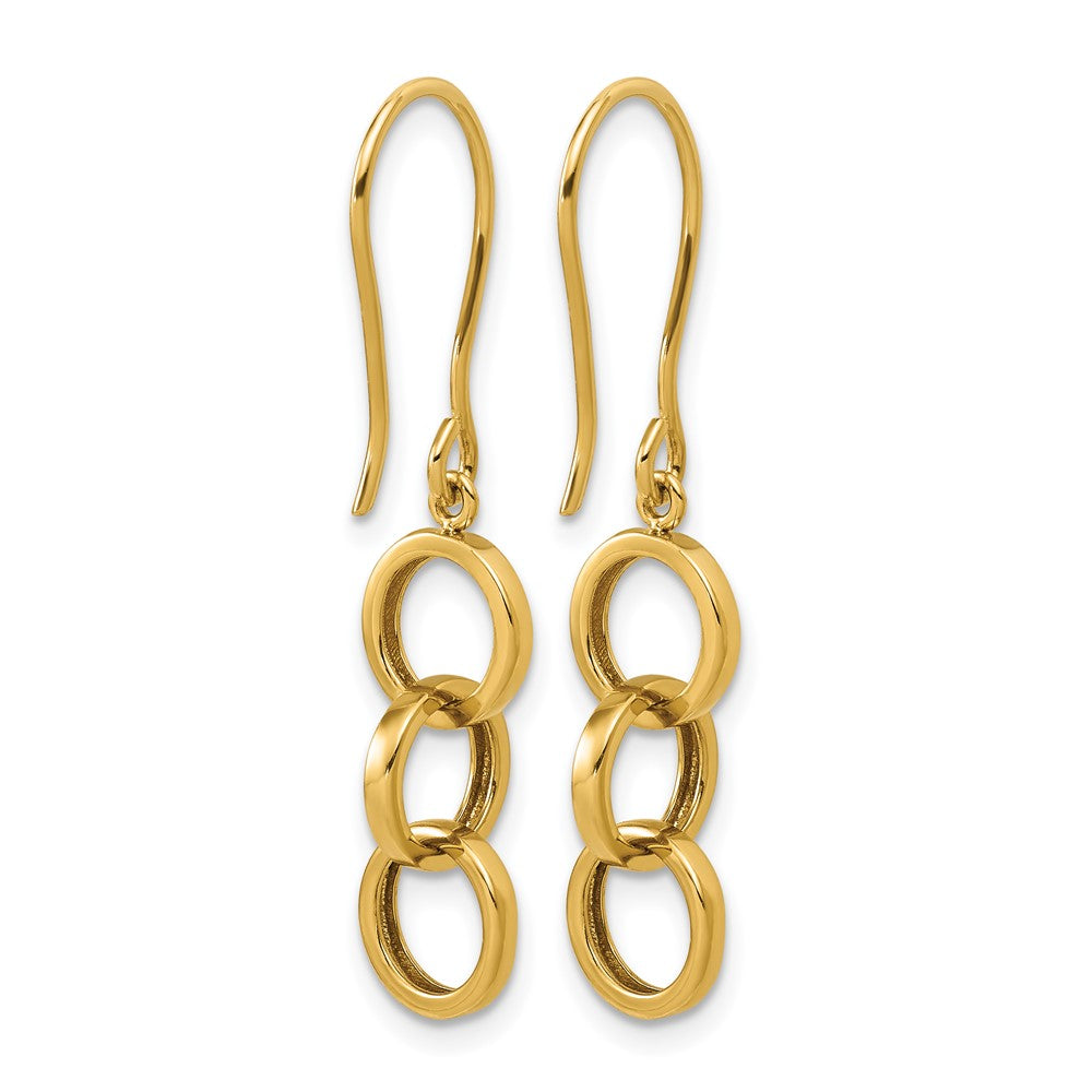 14K Polished Circles Dangle Shepard Hook Earrings