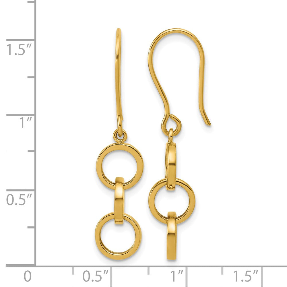14K Polished Circles Dangle Shepard Hook Earrings