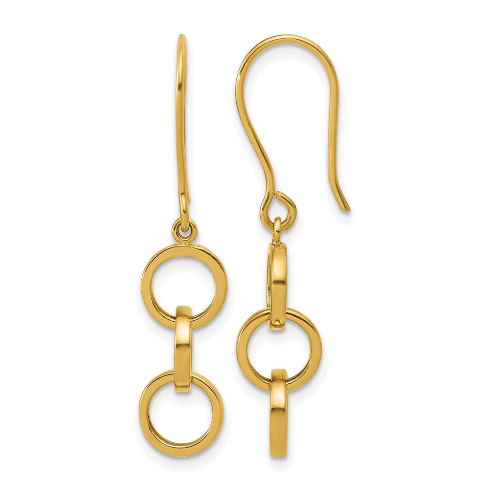 14K Polished Circles Dangle Shepard Hook Earrings