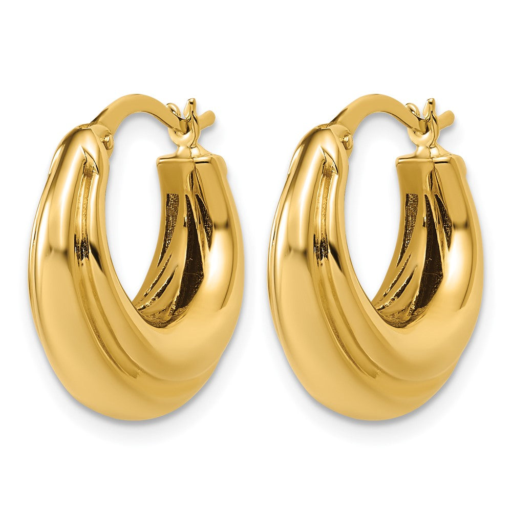 14K Polished and Grooved Hoop Earrings