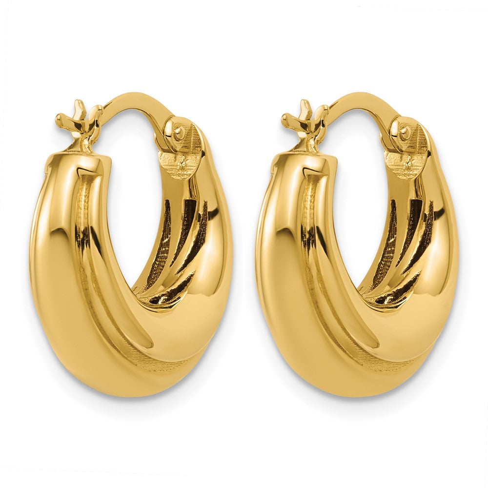 14K Polished and Grooved Hoop Earrings