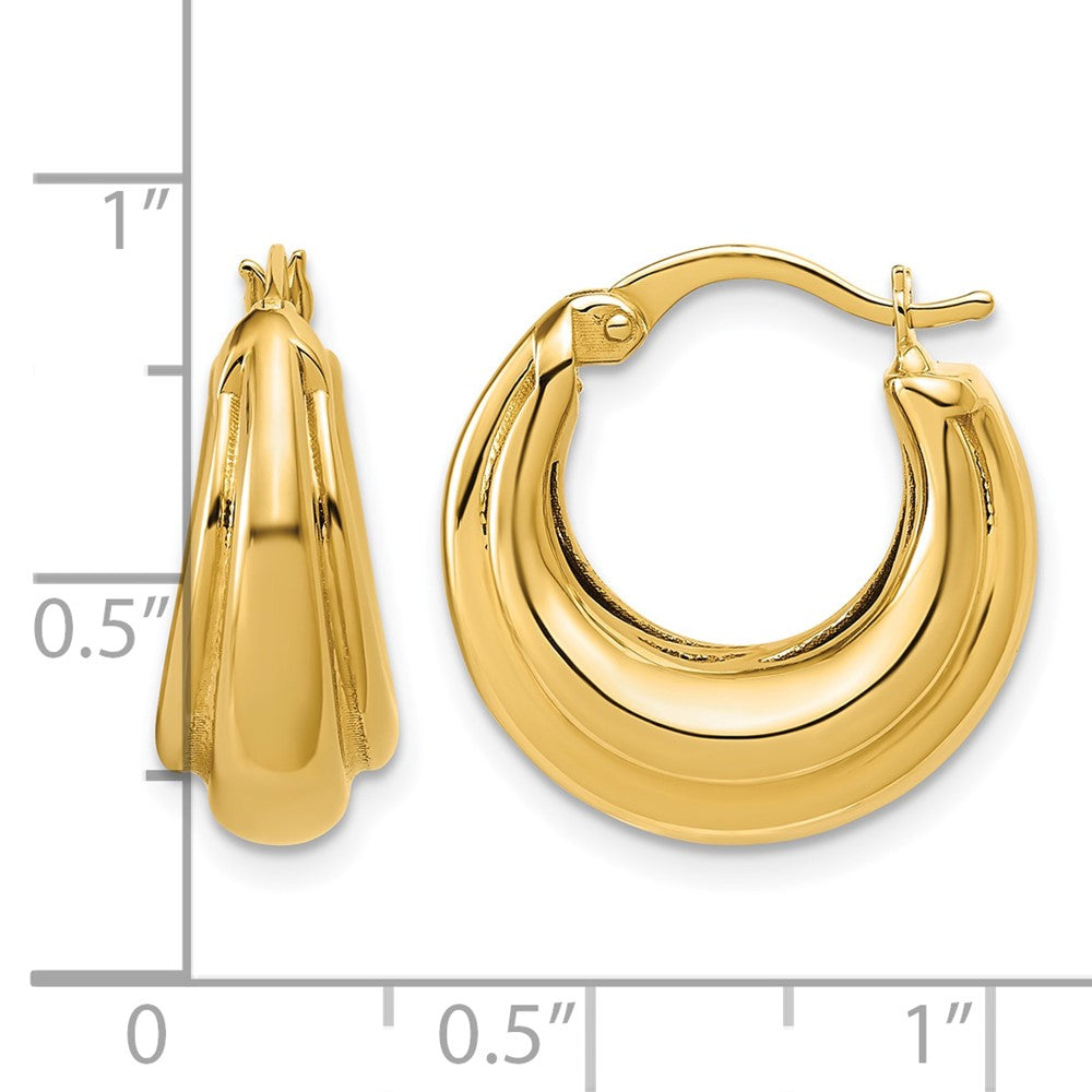 14K Polished and Grooved Hoop Earrings