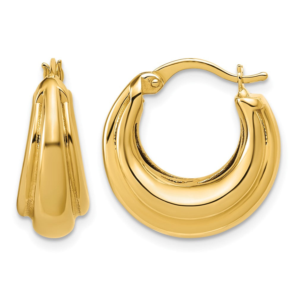 14K Polished and Grooved Hoop Earrings