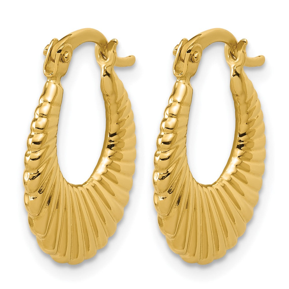 14K Polished and Grooved Hoop Earrings