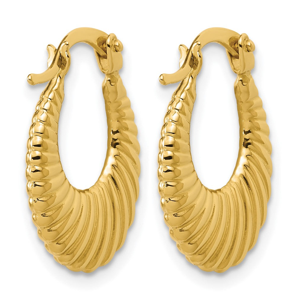 14K Polished and Grooved Hoop Earrings