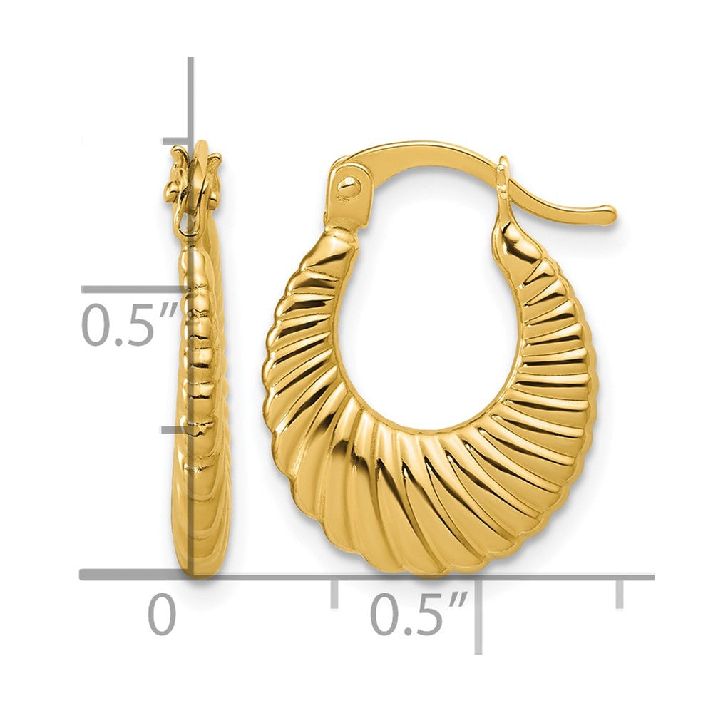 14K Polished and Grooved Hoop Earrings