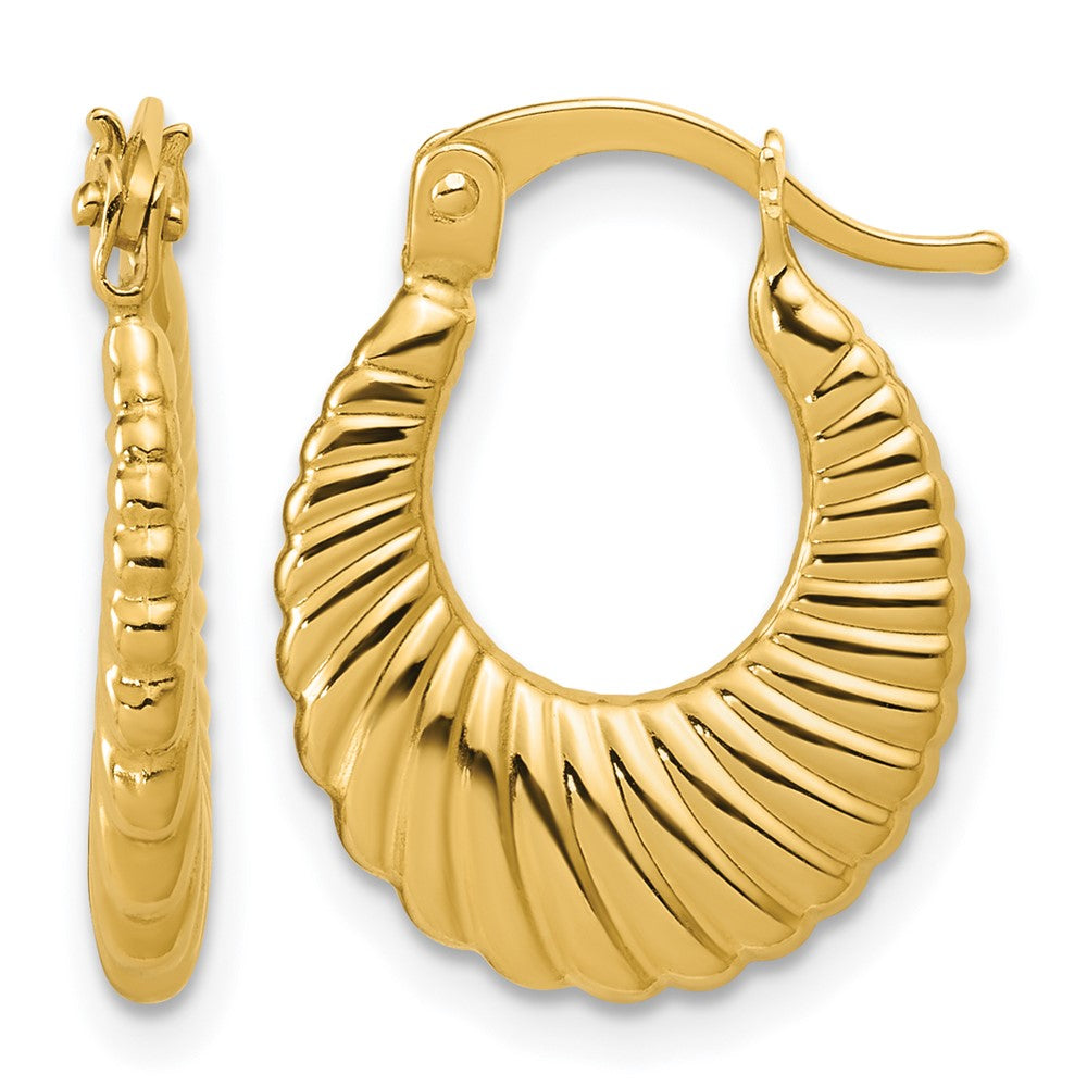 14K Polished and Grooved Hoop Earrings