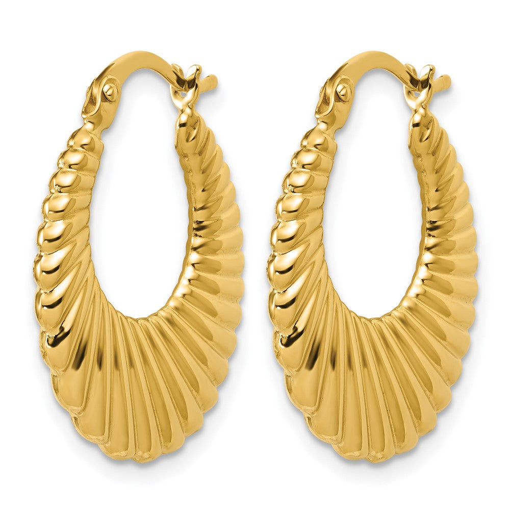 14K Polished and Grooved Hoop Earrings