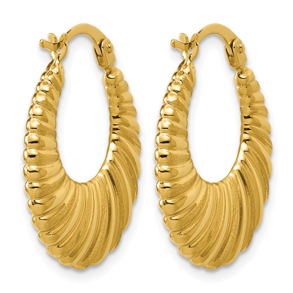14K Polished and Grooved Hoop Earrings
