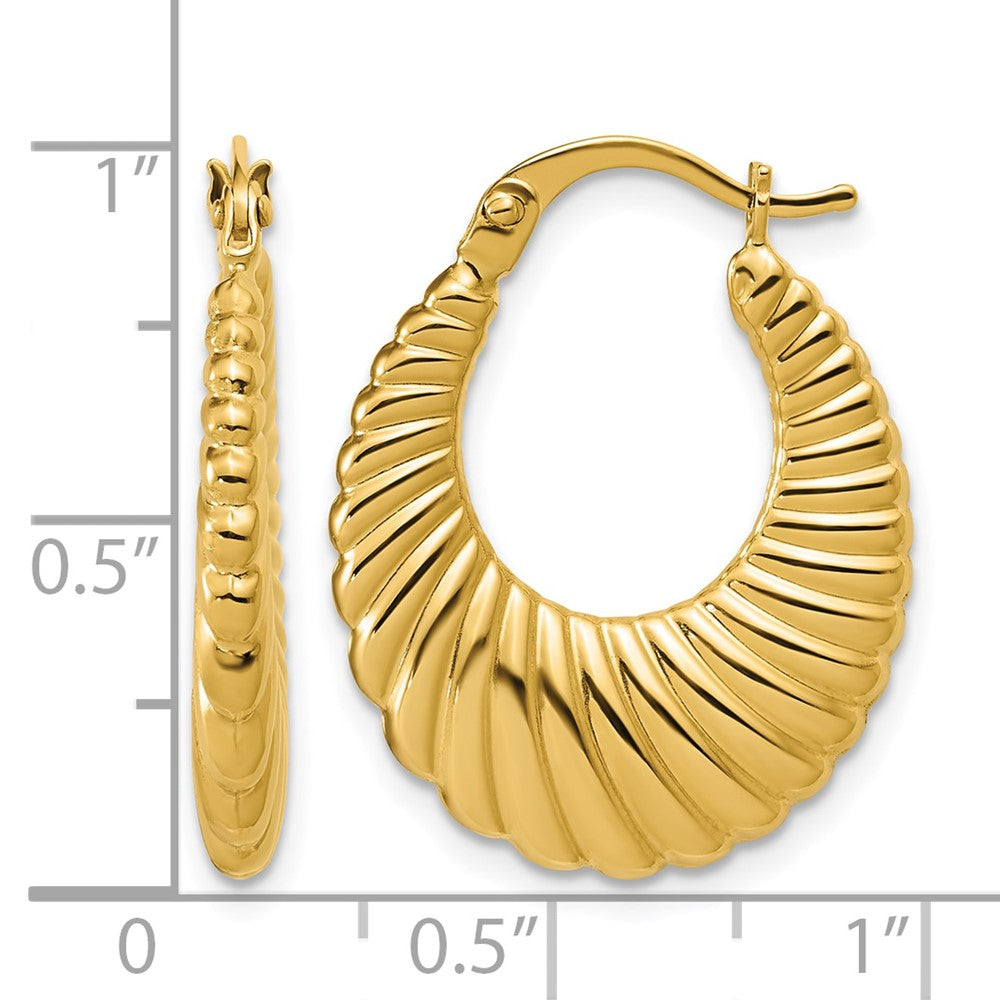 14K Polished and Grooved Hoop Earrings