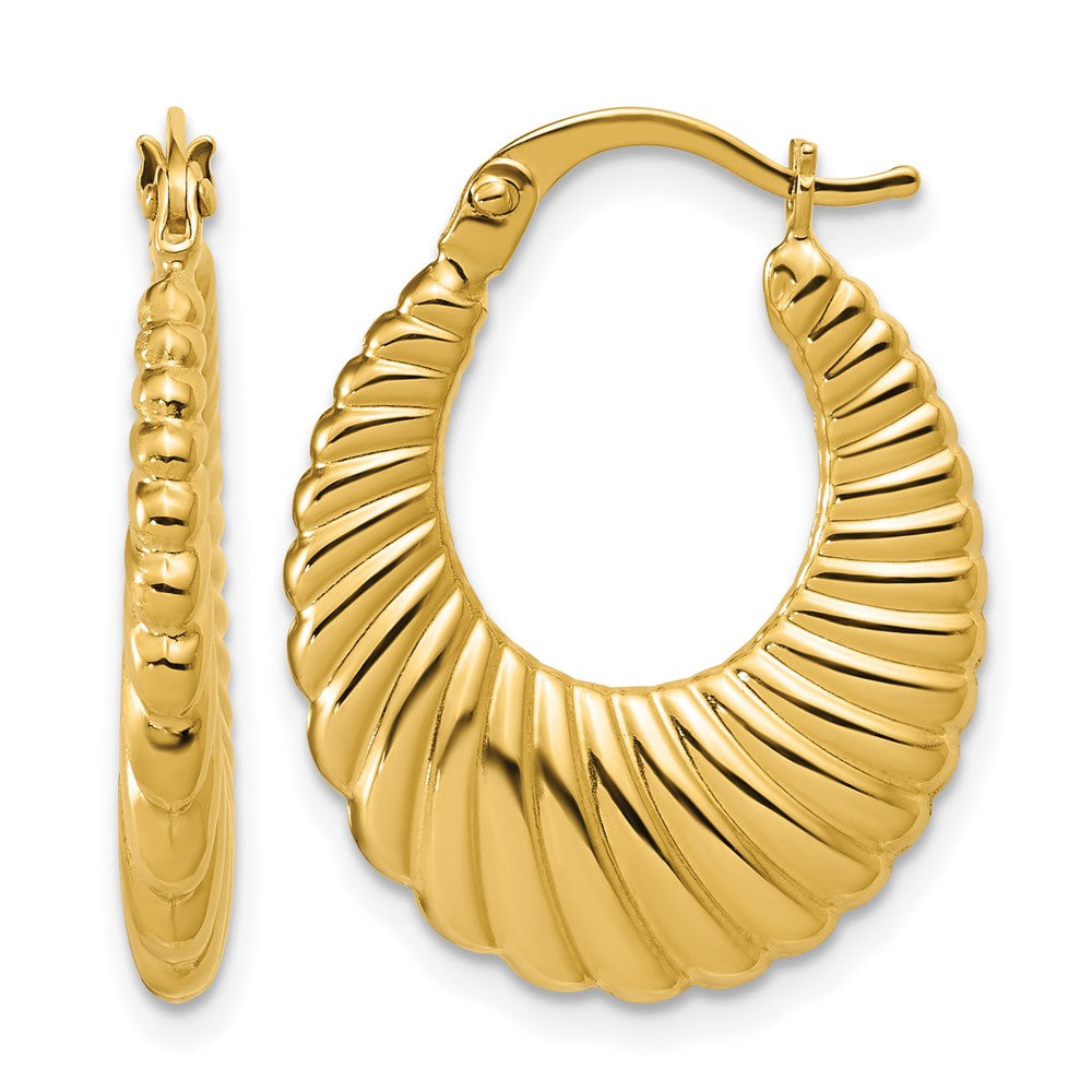 14K Polished and Grooved Hoop Earrings