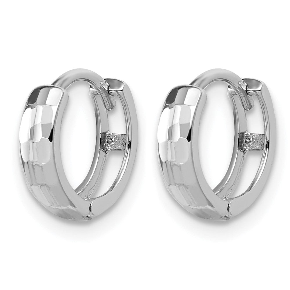 14K White Gold Polished and D/C Huggie Hoop Earrings